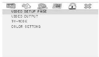 VIDEO SETUP PAGE VIDEO OUTPUT TV-MODE COLOR SETTING