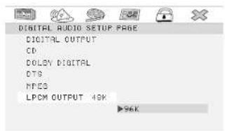 DIGITAL AUDIO SETUP PAGE DIGITAL OUTPUT CD COLEY DIGITAL CTS MPES LPCM OUTPUT 49K 96K