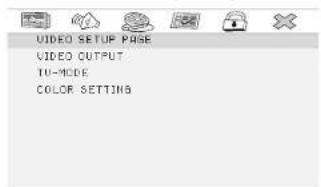 VIDEO SETUP PAGE VIDEO OUTPUT 10-MODE COLOR SETTING