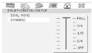 DOLBY-DIGITAL-SETUP DUAL NOQ DYNAMIC - FULL - 3/4 - 1/2 - 1/4 - OFF