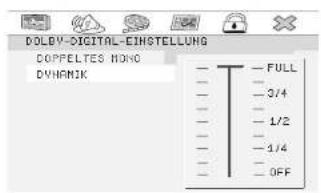 DOLBY-DIGITAL-EINSTEELUNG DOPPELTES NONO DYNAMIK — T — FULL — — 3/4 — — 1/2 — — 1/4 — — OFF