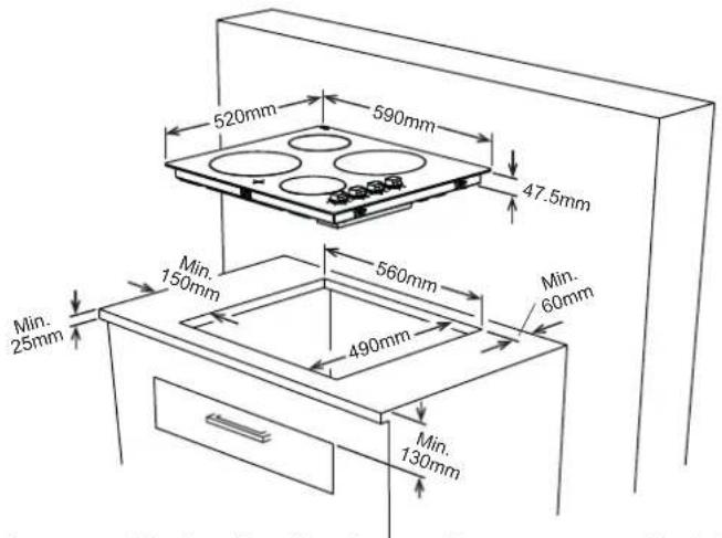 NORDMENDE HC60FL - Locating your built-in hob - 1