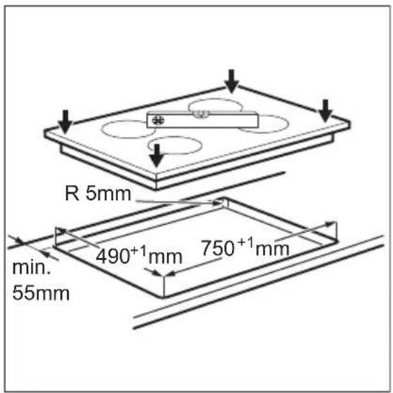R 5mm min. 55mm 490⁺¹mm 750⁺¹mm