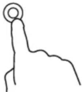 Simple line drawing of a hand holding a circular object (no text or symbols)