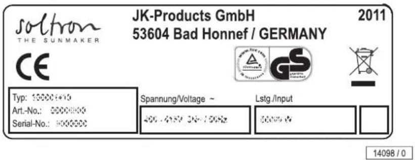 Soltron S-55 - Signs and stickers on the device - 2