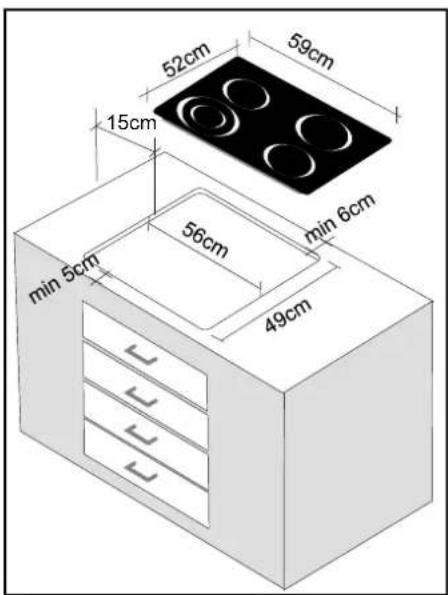 SCHNEIDER SHIC 310B - Positioning the built-in hob : - 4