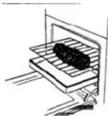 Simple line drawing of a stove interior with a black stove on the roof (no text or symbols)