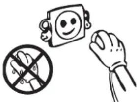 Illustration showing a smiling face, a crossed-out hand holding a prohibition symbol, and a hand holding a smiling face with a crossed-out hand.