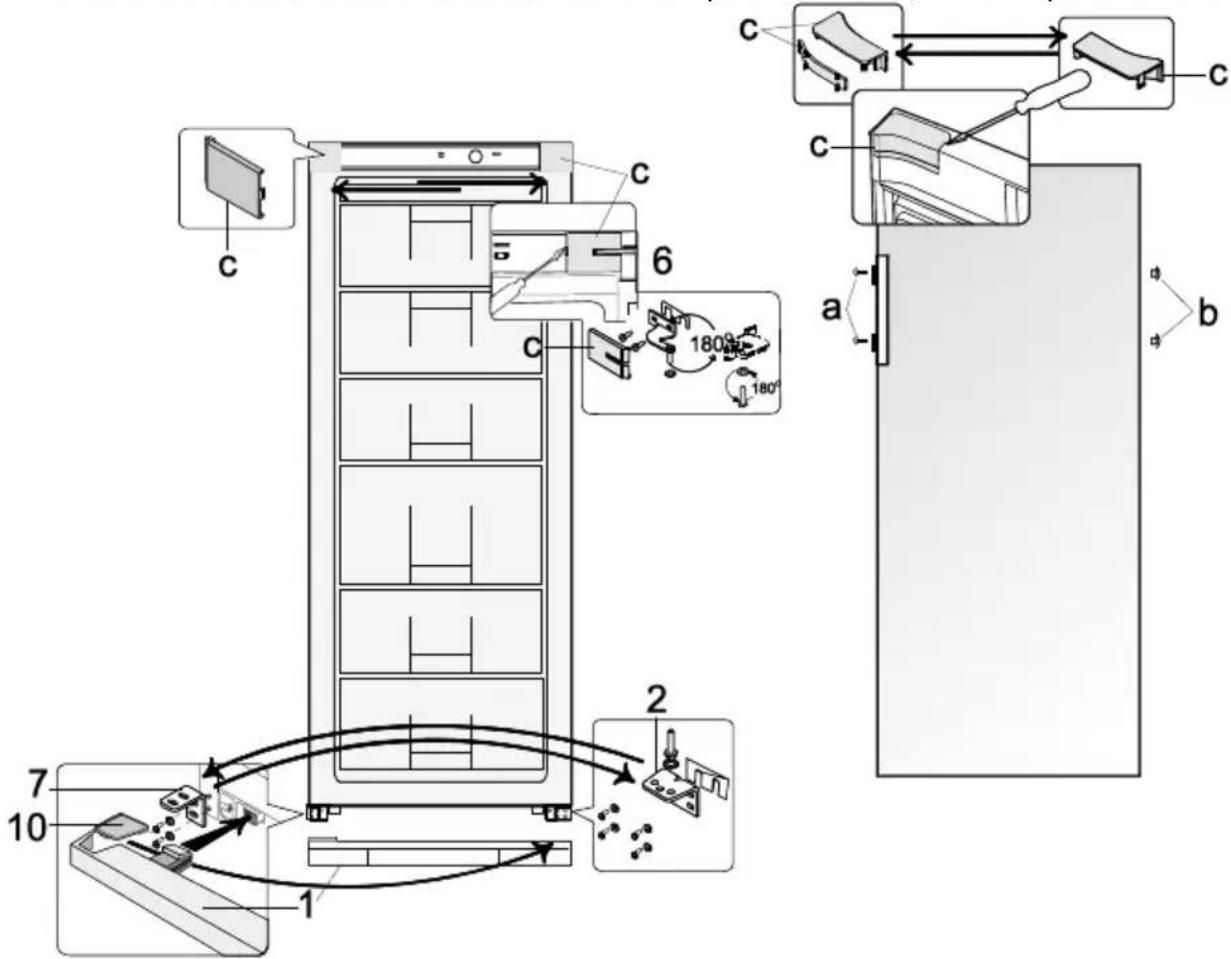 Technical diagram of a refrigerator interior with labeled components and directional arrows indicating movement paths.