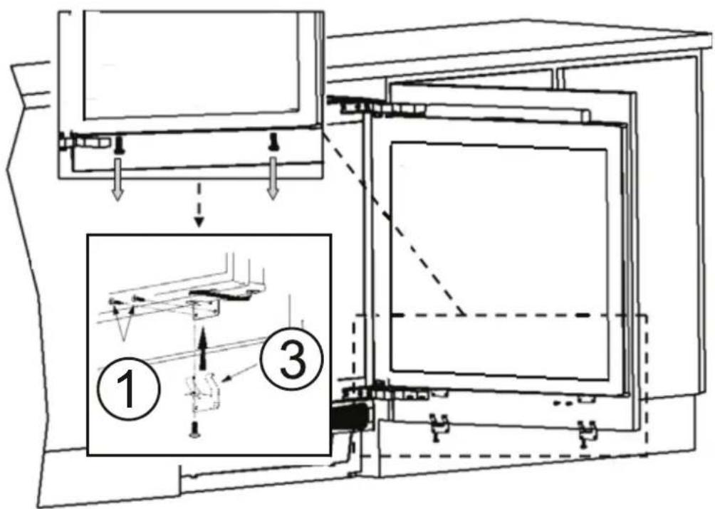 Technical diagram showing mechanical assembly with labeled components and a zoomed-in detail view
