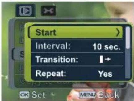 Start Interval: 10 sec. Transition: Repeat: Yes