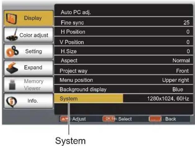 EIKI LC-XBS500 - Select computer system manually - 1