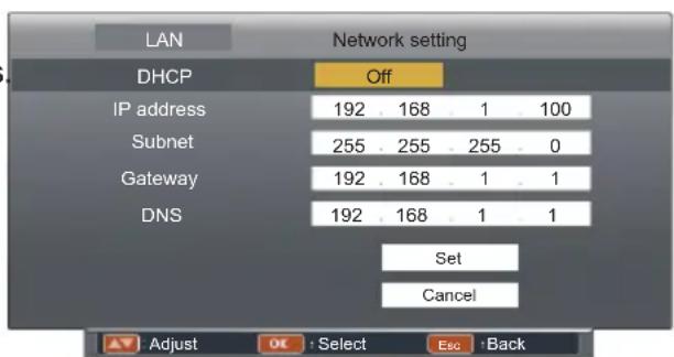 EIKI LC-XBS500 - Enter network settings menu. - 3