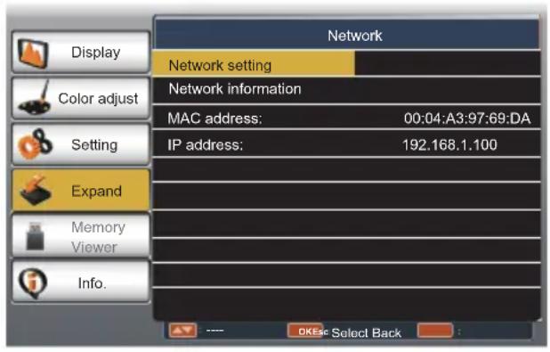 EIKI LC-XBS500 - Enter network settings menu. - 1