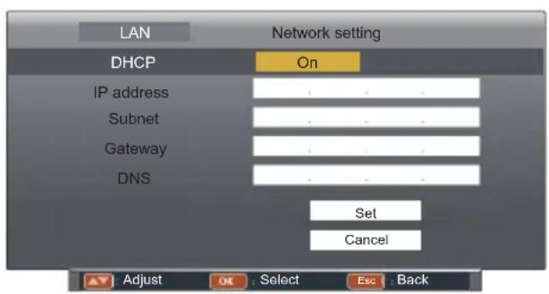 EIKI LC-XBS500 - Enter network settings menu. - 2