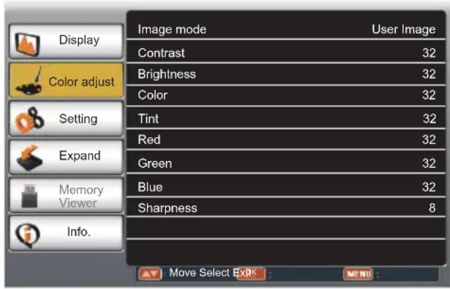 EIKI LC-XBS500 - Color adjust (Video,S-video,Component) - 1