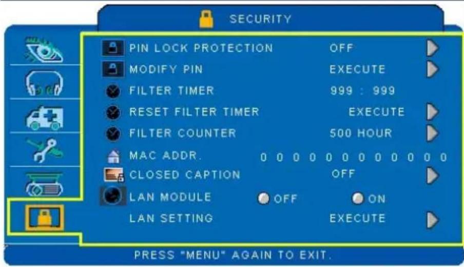 EIKI LC-WNB3000N - Security Menu - 1