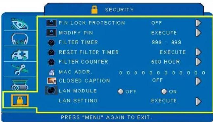 EIKI LC-WNB3000N - Security Menu - 1