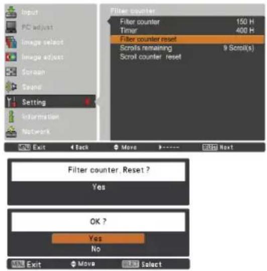EIKI LC-WUL100A - Resetting the Filter Counter - 1