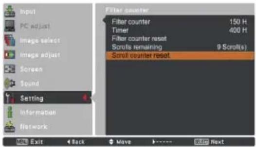 EIKI LC-WUL100A - Resetting the Scroll Counter - 1