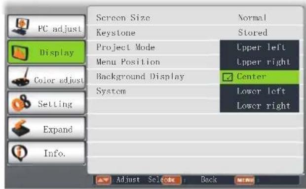 EIKI LC-WNS3200 - Menu Position - 1