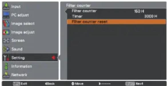 EIKI LC-WB200 - Resetting the Filter Counter - 4