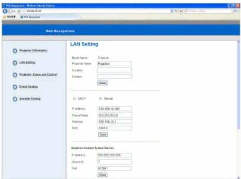 EIKI EIP-WSS3100 - LAN Settings Page - 1