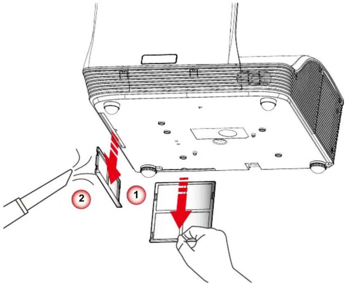 EIKI EIP-WSS3100 - Replacing and cleaning the optional dust filter - 2