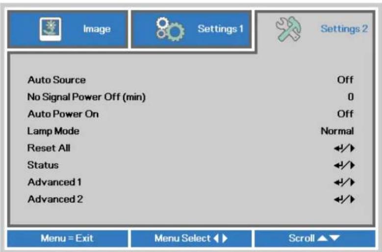 EIKI EIP-U4700 - Settings 2 Menu - 1