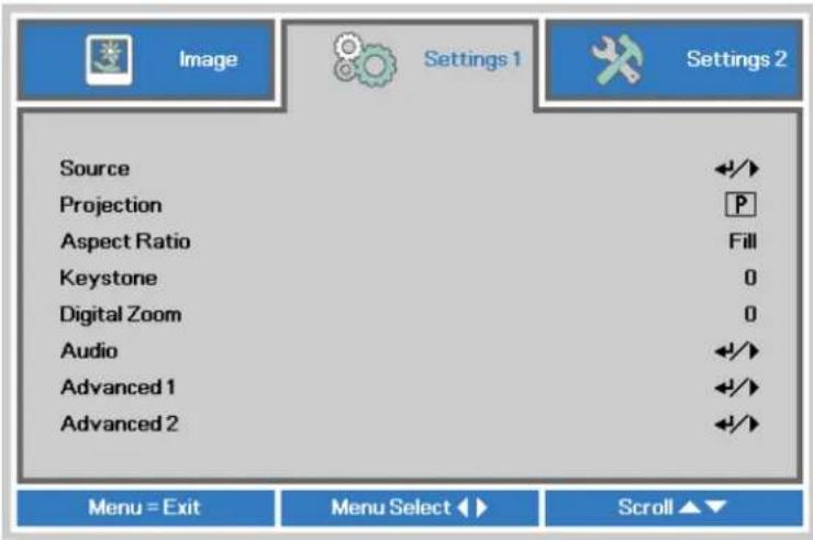 EIKI EIP-U4700 - Settings 1 Menu - 1