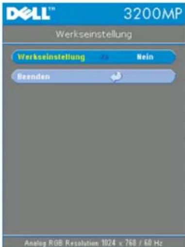 DELL™ 3200MP Werkseinstellung Verkseinstellung Ja Rein Beenden Analog RGB Resolution 1024 x 768 / 60 Hz