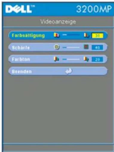 DELL™ 3200MP Videoanzeige Farbsättigung — — 38 Scharfe — — 40 Farbton — — 20 Beenden