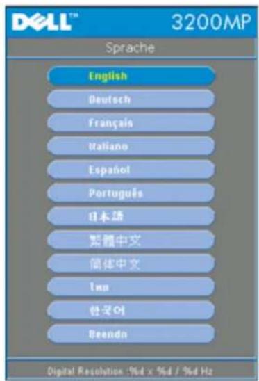 DELL™ 3200MP Sprache English Deutsch Français Italiano Español Português 日本語 繁體中文 簡体中文 Inn 한국어 Beendn Digital Resolution : %d x %d / %d Hz