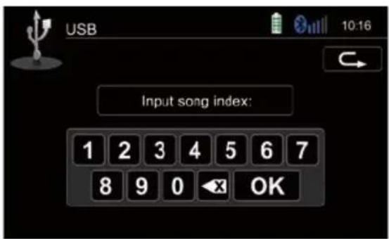 USB 10:16 Input song index: 1 2 3 4 5 6 7 8 9 0 OK