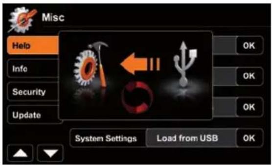 Misc Help Info Security Update System Settings Load from USB OK