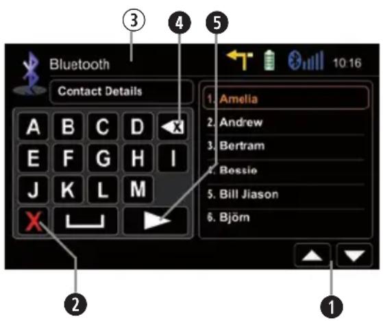 Bluetooth Contact Details A B C D X E F G H I J K L M X 10:16 1. Amelia 2. Andrew 3. Bertram 4. Bossie 5. Bill Jiason 6. Björn 2 1