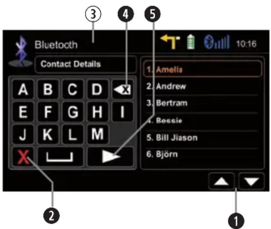 Bluetooth Contact Details A B C D X E F G H I J K L M X 1. Amelia 2. Andrew 3. Bertram 4. Bossie 5. Bill Jiason 6. Björn 10:16
