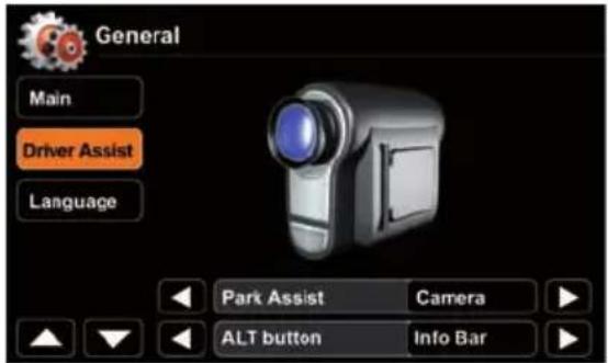 General Main Driver Assist Language Park Assist Camera ALT button Info Bar