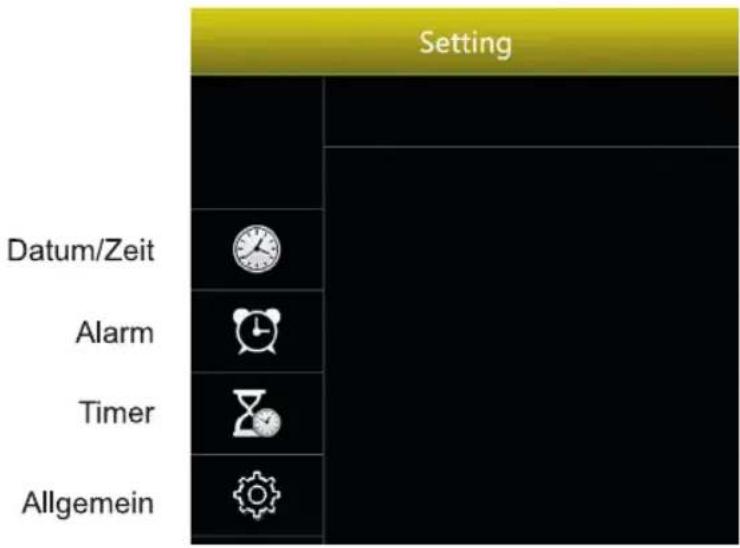 Setting Datum/Zeit Alarm Timer Allgemein