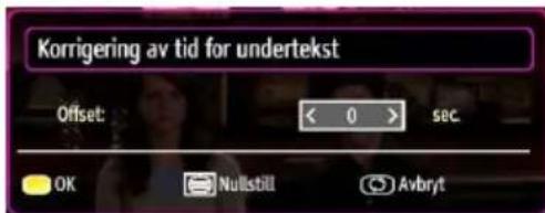 Korrigering av tid for undertekst Offset: < 0 > sec OK Nullstill Avbryt