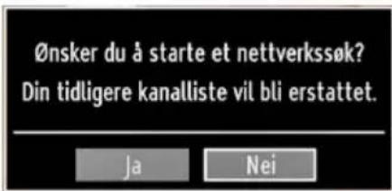 Ønsker du å starte et nettverkssøk? Din tidligere kanalliste vil bli erstattet. Ja Nei