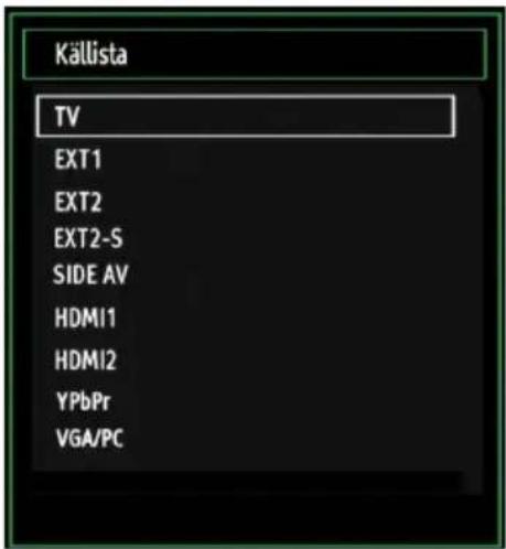 Källista TV EXT1 EXT2 EXT2-S SIDE AV HDMI1 HDMI2 YPbPr VGA/PC