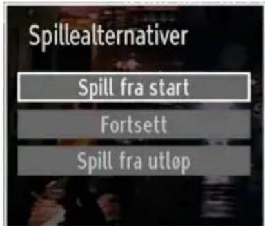 Spillealternativer Spill fra start Fortsett Spill fra utløp