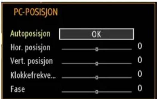 PC-POSISJON Autoposisjon OK Hor. posisjon 0 Vert. posisjon 0 Klokkefrekve... 0 Fase 0