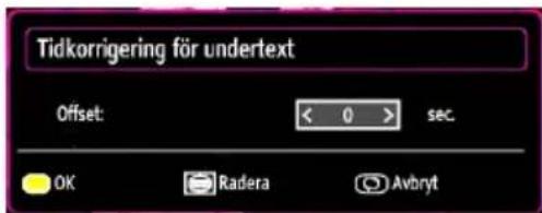 Tidkorrigering för undertext Offset: < 0 > sec OK Radera Avbryt