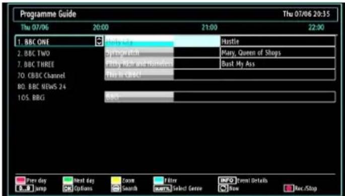 Programme Guide Thu 07/06 20:35 Thu 07/06 20:00 21:00 22:00 1. BBC ONE 2. BBC TWO 3. BBC THREE 4. BBC Channel 5. BBC NEWS 24 10S. BBG Pew day Next day Count Filter Info Event Details Jump OK Options Search Search Select Server Show Rec./Stop