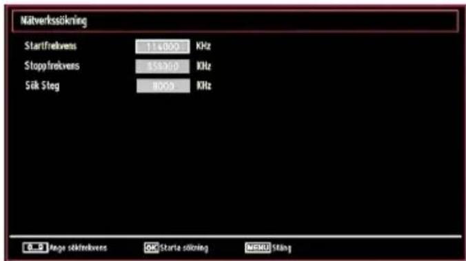 Nätverkssökning Startfretkvens 11.050 KHz Stopfretkvens 15.018 KHz Sök Steg 8769 KHz E-3 Anse sekfrekvens OK Starta sökning MCKU Skäng
