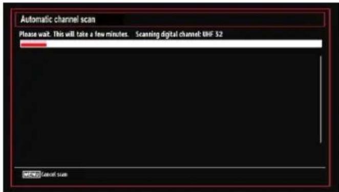 Automatic channel scan Please wait. This will take a few minutes. Scanning digital channel UHF 52