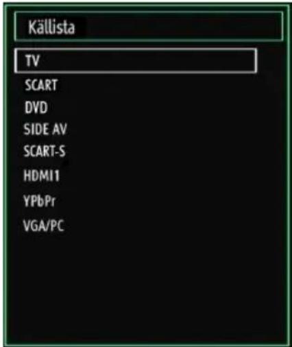 Källista TV SCART DVD SIDE AV SCART-S HDMI1 YPbPr VGA/PC