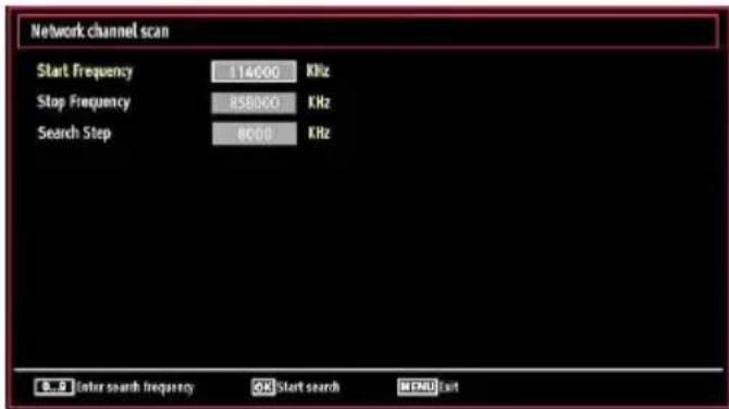 Network channel scan Start Frequency 114000 KHz Stop Frequency R58000 KHz Search Step 8000 KHz 0.9 Enter search frequency OK Start search HTML Cart